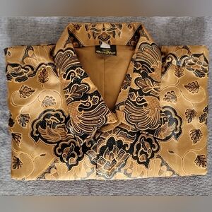 Mens Sz XL Vintage Gold and Black Patterned Cotton/Silk Blend Batik Shirt NWOT